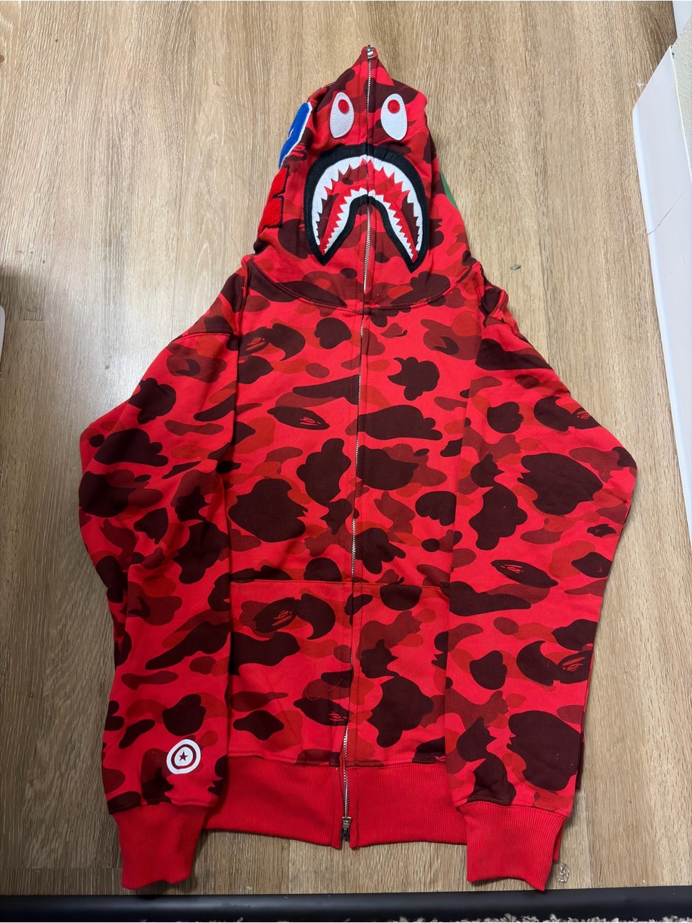 Bape Red & Dark Red Camo Shark Zip-Up Hoodie